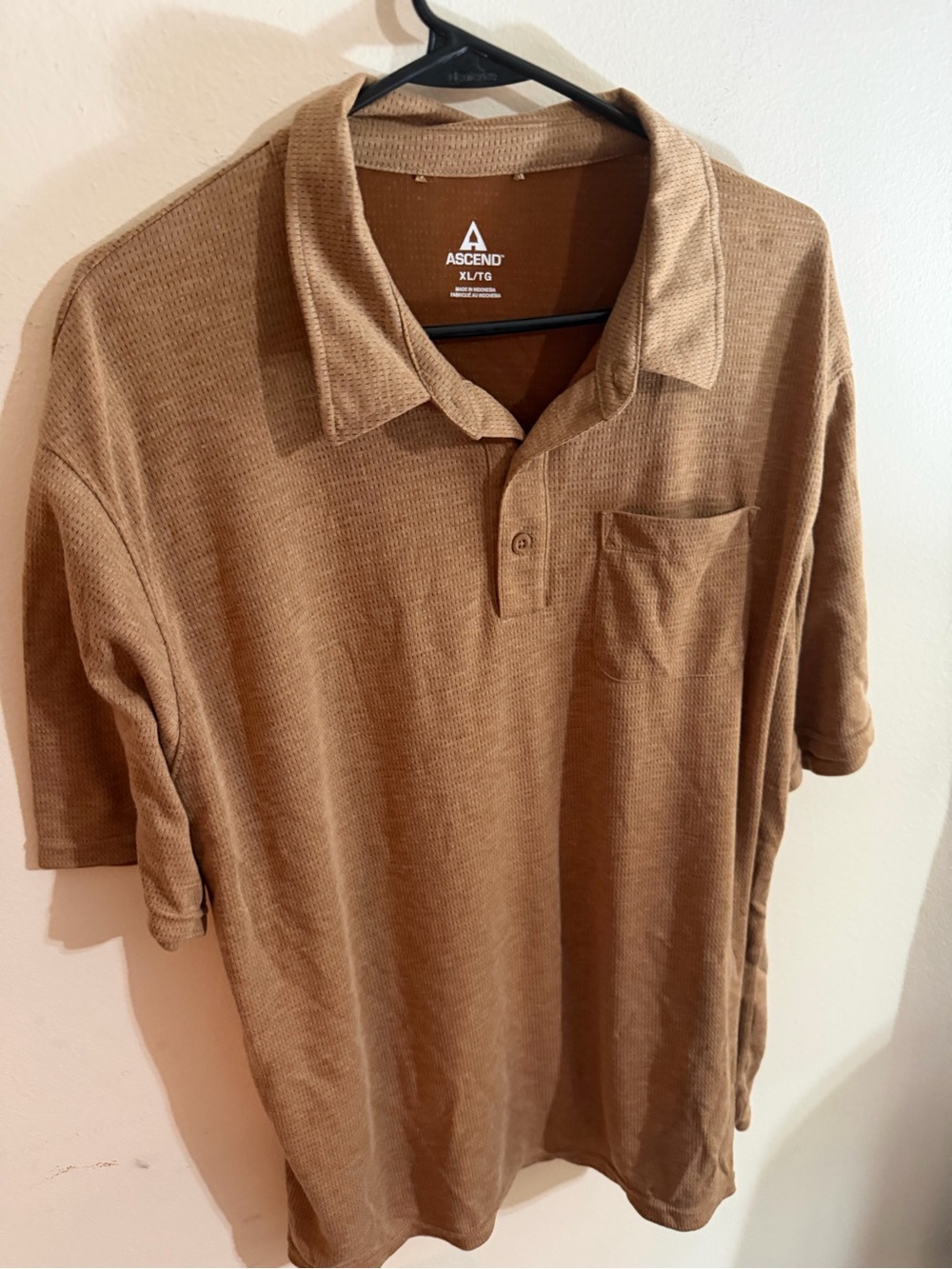 Ascend Size XL Men's Tan Polo Shirt with Chest Pocket